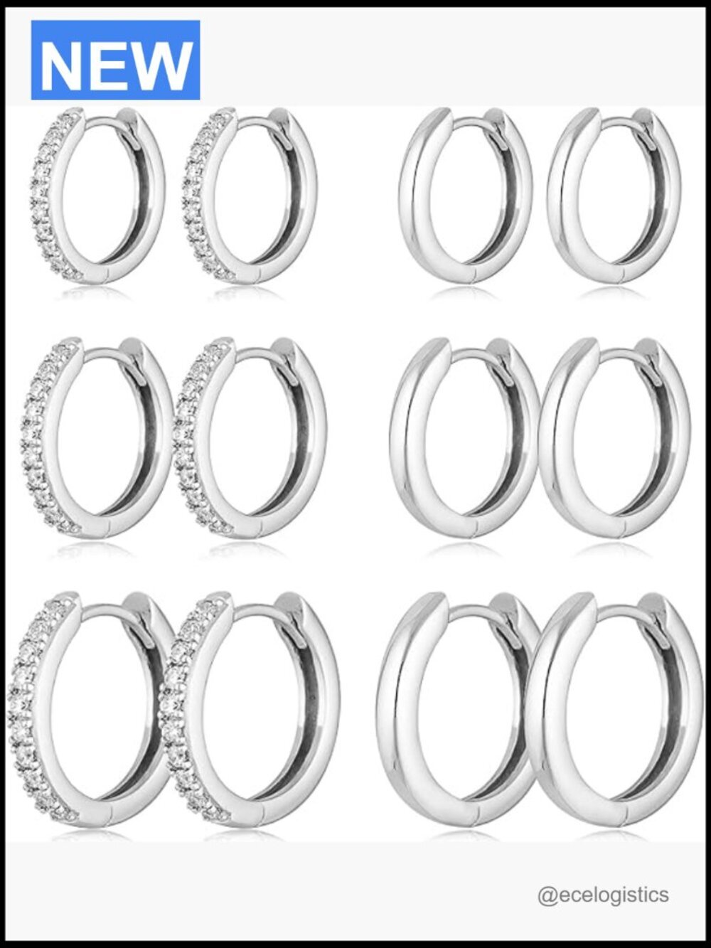 6 Pair Gold Huggie Hoop Earrings Set Hypoallergenic Cubic Zirconia Lightweight
